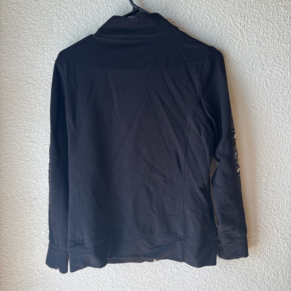 Christine Alexander Black Zip Jacket with Silver Rhinestone Swirls Small - Picture 7 of 7